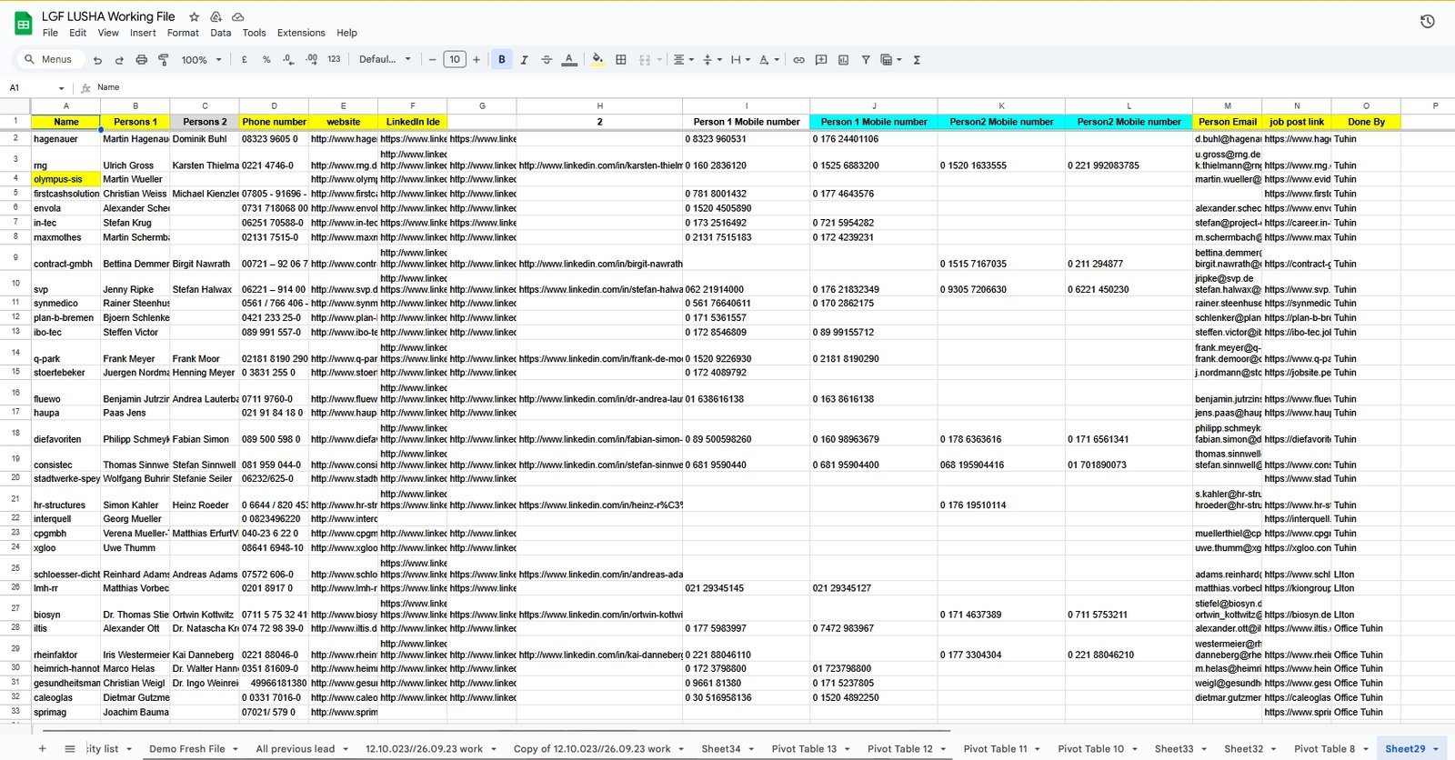 recruiting list for a european client