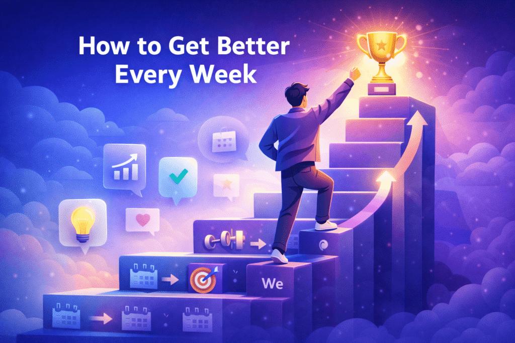 illustration showing weekly improvement of cold email response rates through tracking and optimization.