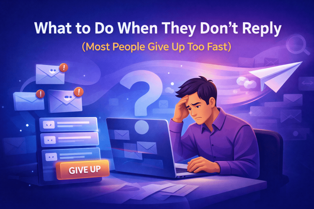 illustration showing frustration when cold emails get no reply and the need for follow up.